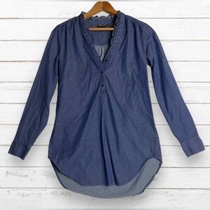 New York & Company Women's Blue Ruffled Collar Top.  Size-Large